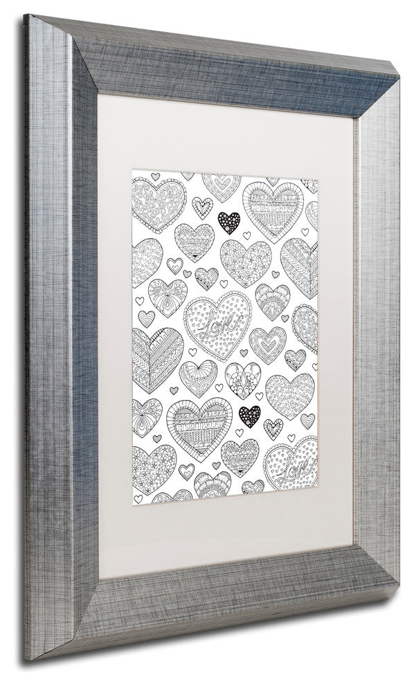 Hello Angel ''Hearts on Hearts'' Art, Silver Frame, White Mat, 14x11