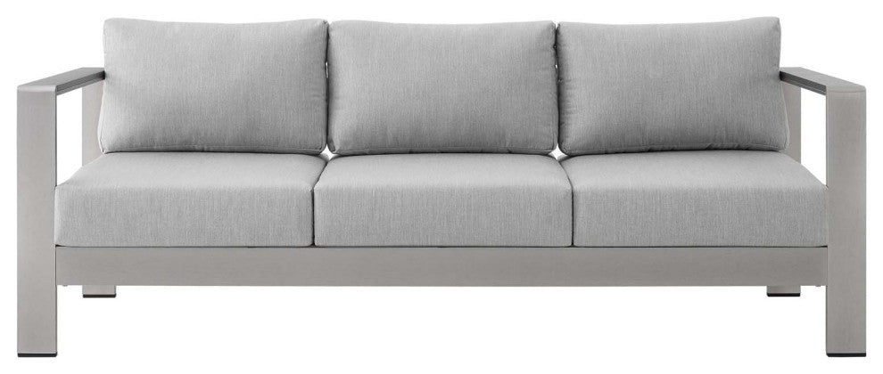Sectional Sofa Chair Table Set, Sunbrella, Aluminum, Silver Gray, Outdoor