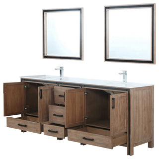 Ziva 84 Barnwood DB Vanity, Cultured Marble Top, Square Sink, 34 Mirrors, Faucet