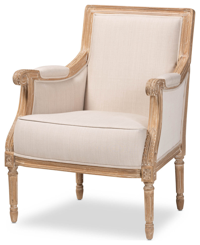 Baxton Studio Chavanon Wood & Light Beige Linen Traditional French Accent Chair