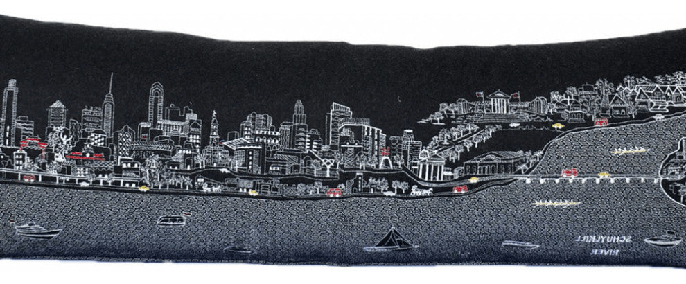 46" Black Philadelphia Nighttime Skyline Lumbar Decorative Pillow