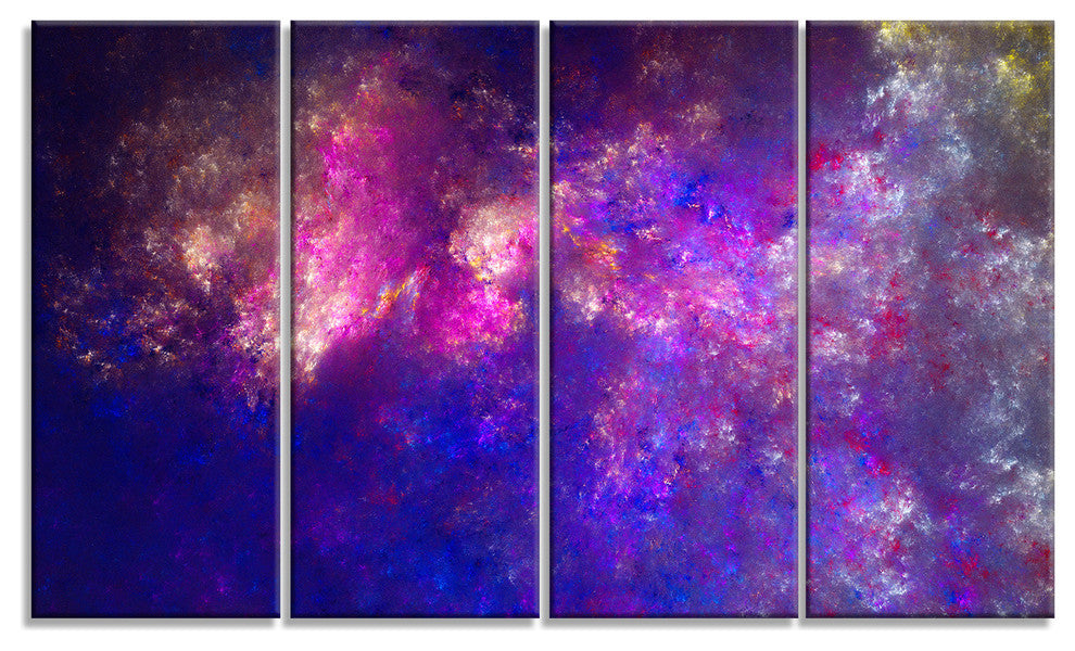 Clear Purple Starry Fractal Sky, Abstract Canvas Art Print, 48"x28", 4 Panels