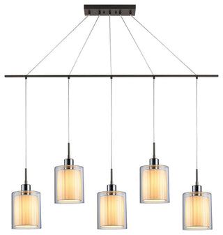 Alaina 5L Linear Pendant, Clear Glass/Off-White Pleated Shade
