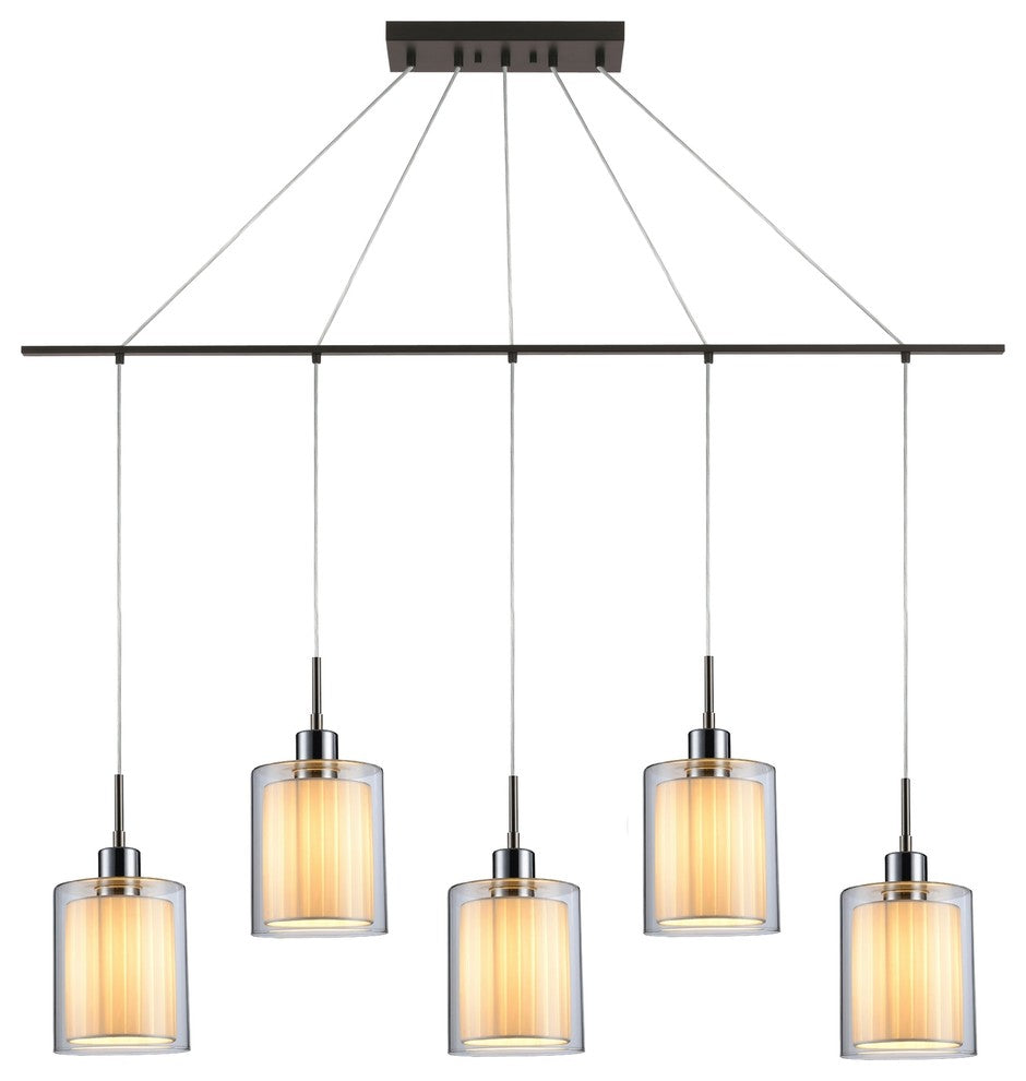 Alaina 5L Linear Pendant, Clear Glass/Off-White Pleated Shade