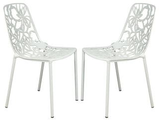 LeisureMod Devon Modern Outdoor Stackable Aluminum Dining Chair, Set of 2, White