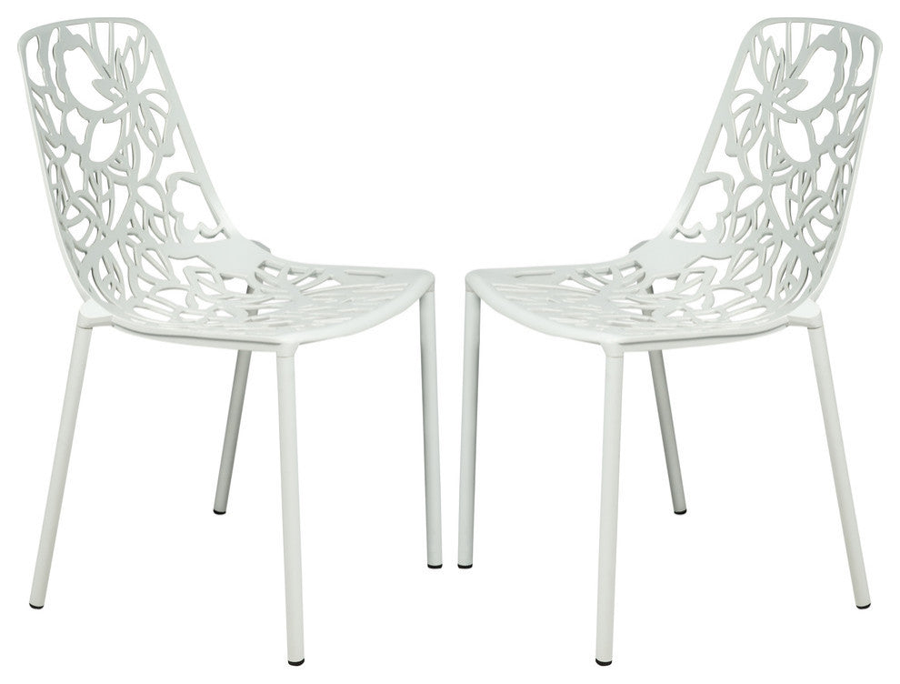 LeisureMod Devon Modern Outdoor Stackable Aluminum Dining Chair, Set of 2, White