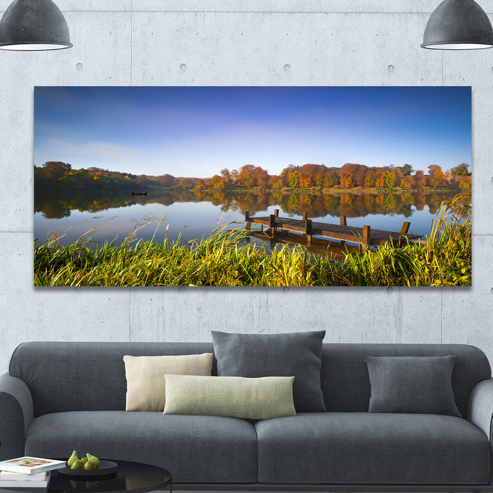Still Waters of Fall Lake, Landscape Canvas Art Print, 60"x28"