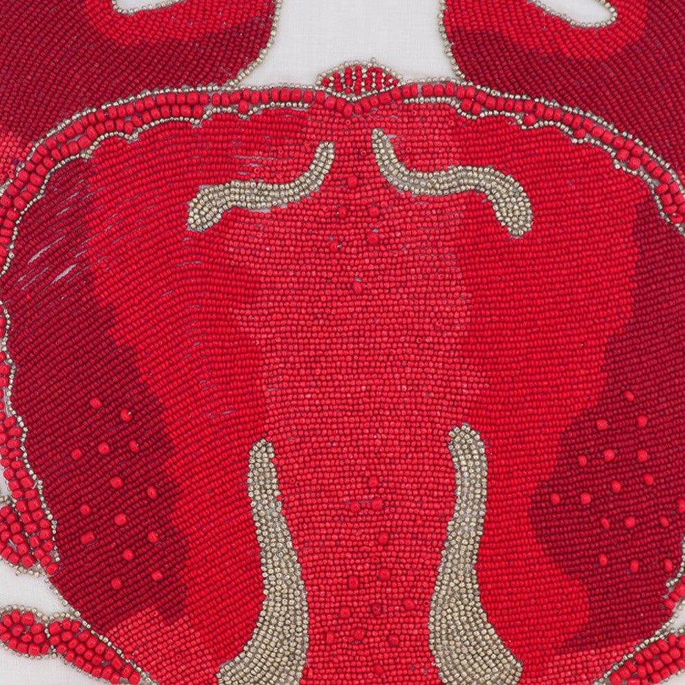 Red Pillow Covers Cotton 20"x20" Sofa Pillow Covers, Beaded, Red Crab Craze