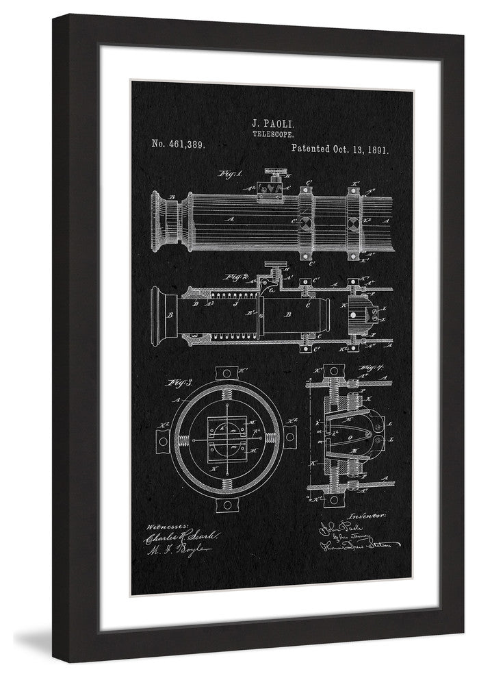 "Telescope 1891 Black Paper" Framed Painting Print