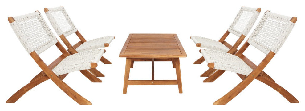 Safavieh Outdoor Blaze 5 Piece Coffee Set Natural / White Rope