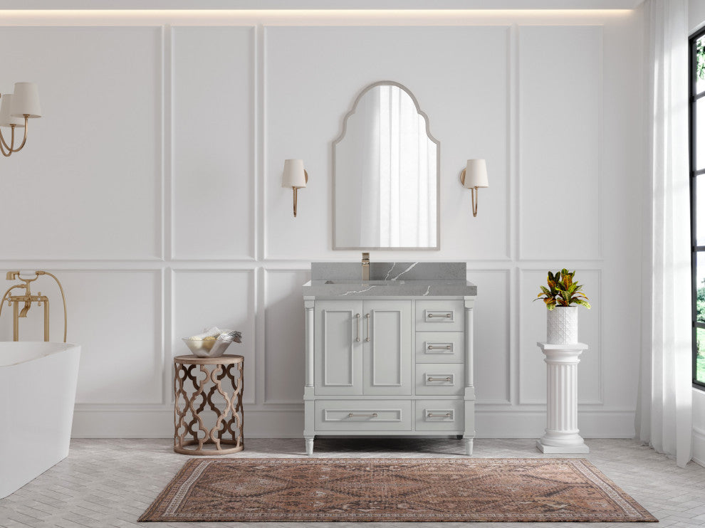 Aberdeen 36 Left Offset Bath Vanity in Coventry Gray 2" Piatra Gray