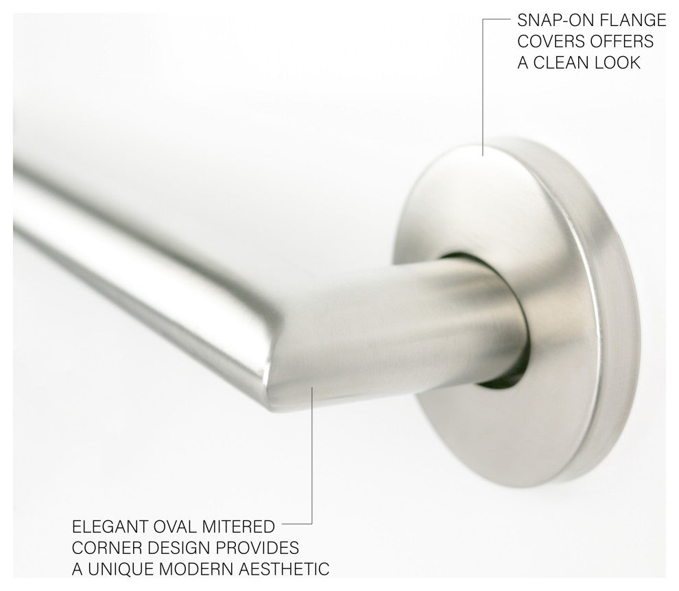 Coronado Designer Oval Bathroom Shower Grab Bar, Mitered Corners, Satin, 42"