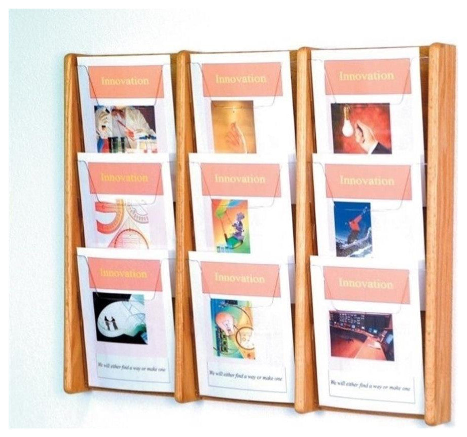 Wooden Mallet 9 Pocket Acrylic and Oak wall Display in Light Oak