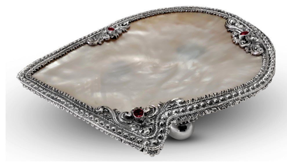 South Sea Shell Plate with Repose Silver set with Amethyst or Red Garnets, Red G
