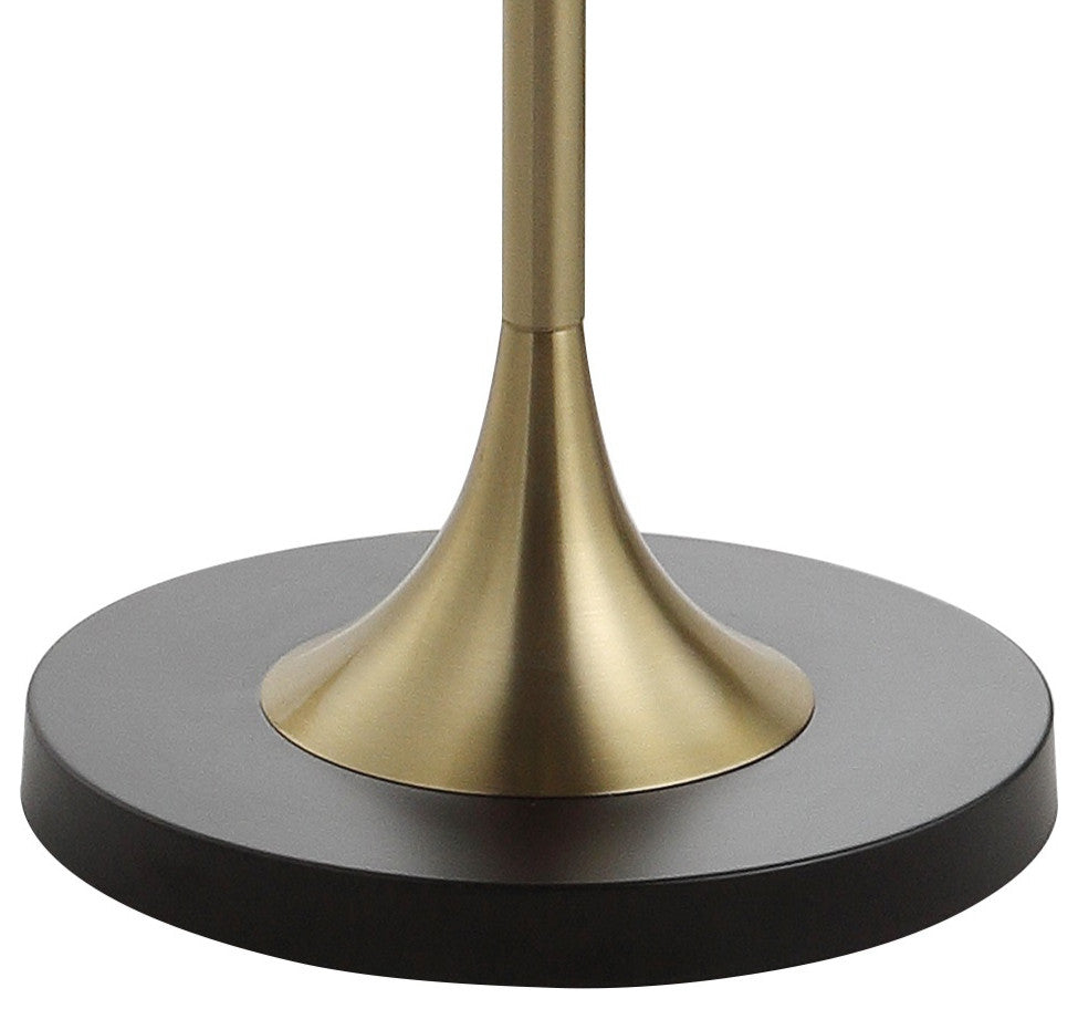 Luce Metal, Wood LED Floor Lamp With Table, Black, Brass, 59"
