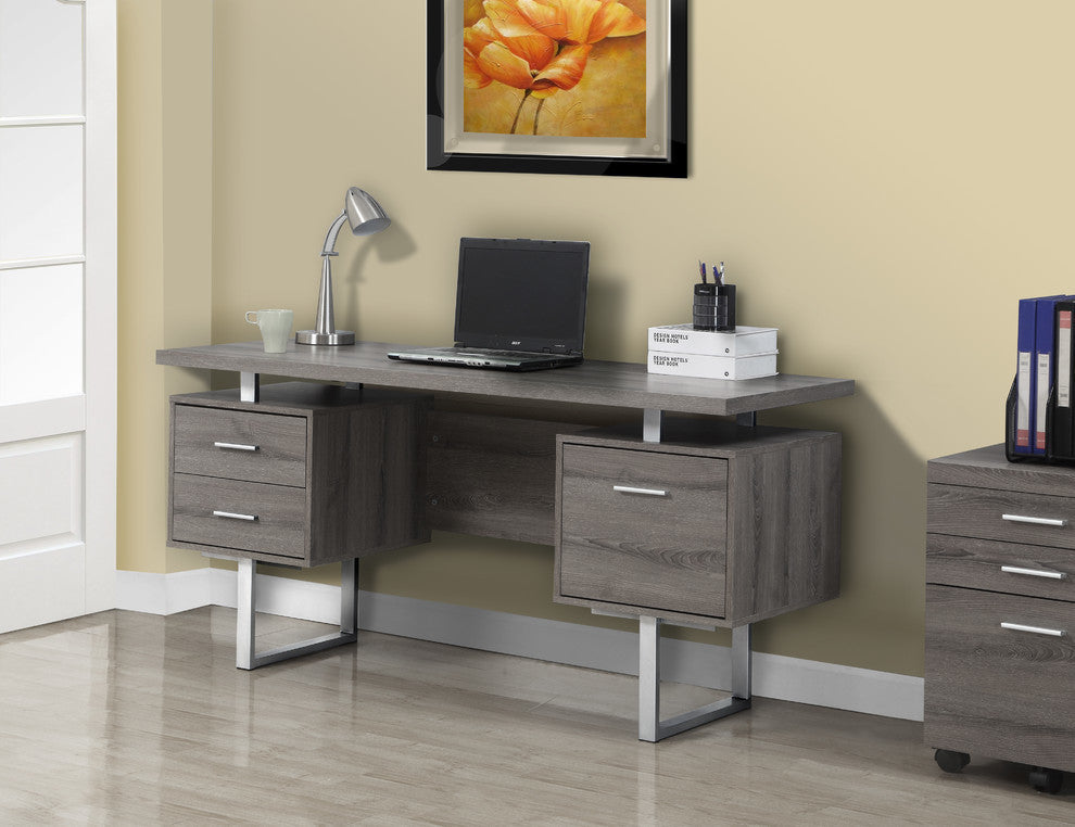 Computer Desk Home Office Laptop Storage Drawers 60"L Work Metal Brown