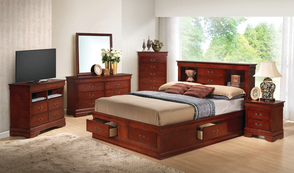 Merazo Storage Bed, Cherry, Queen