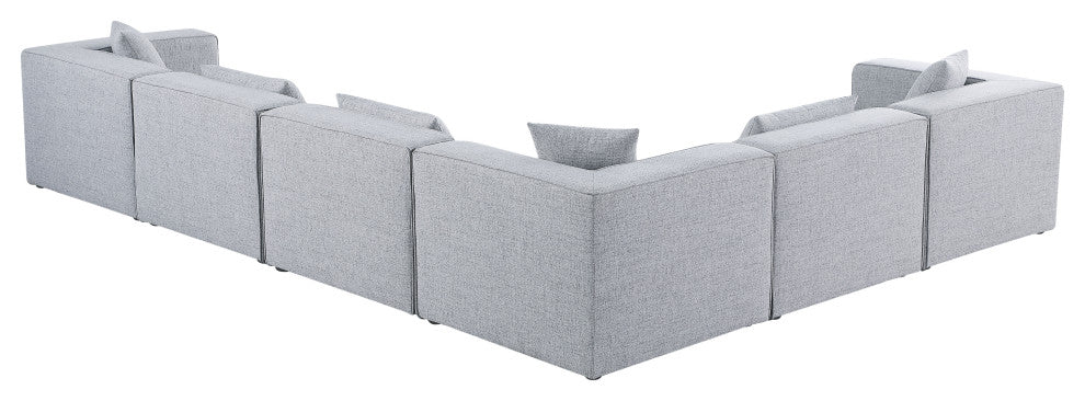 Cube Upholstered Modular Sectional, Gray, 6-Piece: 3 Armless Chair, 3 Corner Chair, Linen Texured Fabric