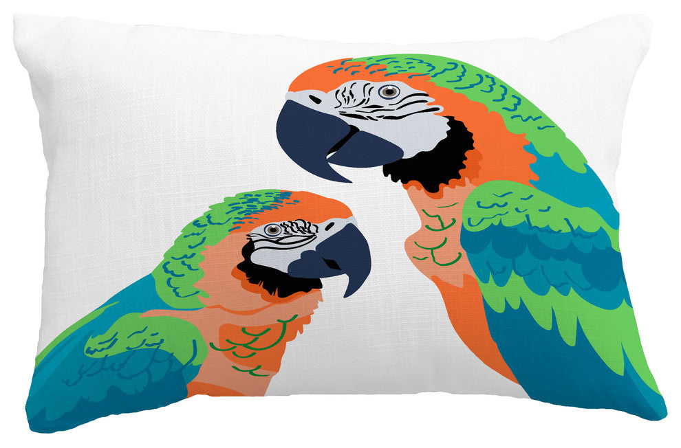 Macaw Close Up Tropical Print Throw Pillow With Linen Texture, Orange, 14"x20"