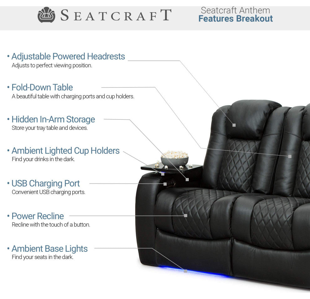 Seatcraft Anthem Home Theater Seating, Black, Sofa and Loveseat