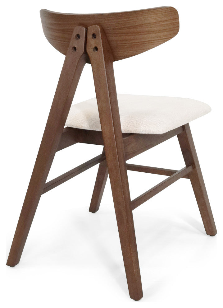Sunapee Fabric Upholstered Wood Dining Chairs, Set of 2, Light Beige + Natural Walnut