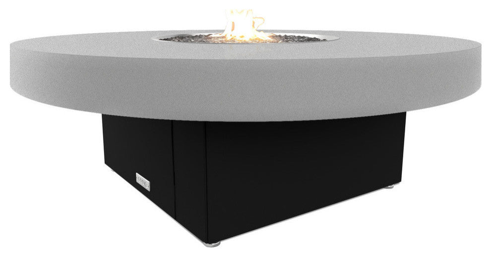 Circular Fire Pit Table, 48 D, Propane, Hilltop Grey Top, Black