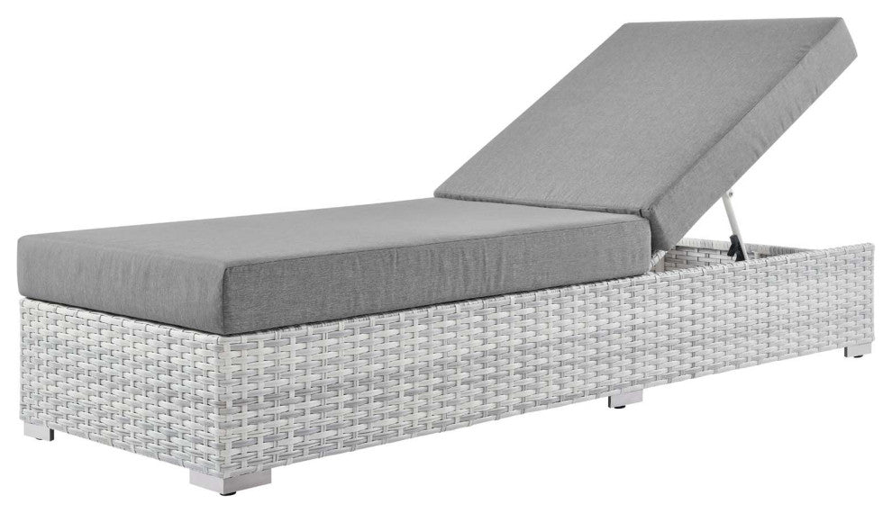 Lounge Chair Chaise, Rattan, Wicker, Gray, Modern, Outdoor Patio Bistro