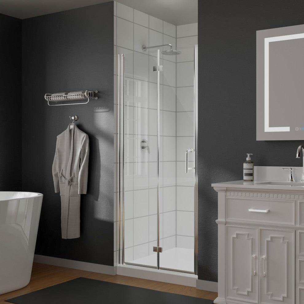 32" W x 72" H Semi-Frameless Bi-Fold Shower Door, Chrome
