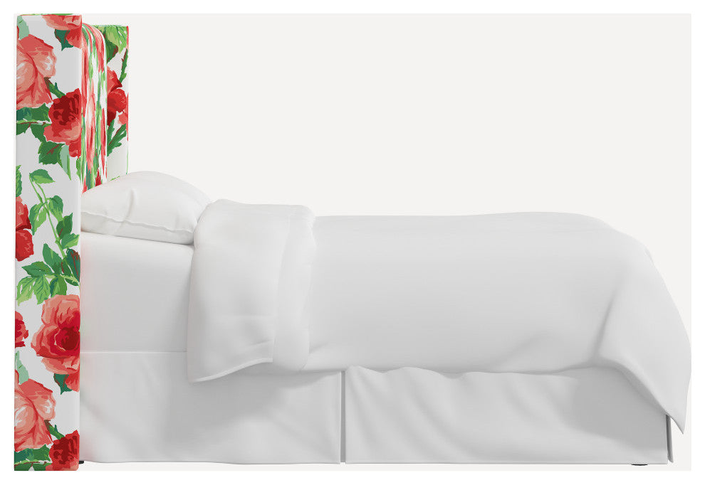 Red from Scalamandre King Hudson Headboard, Cabbage Rose Coral/Ivory