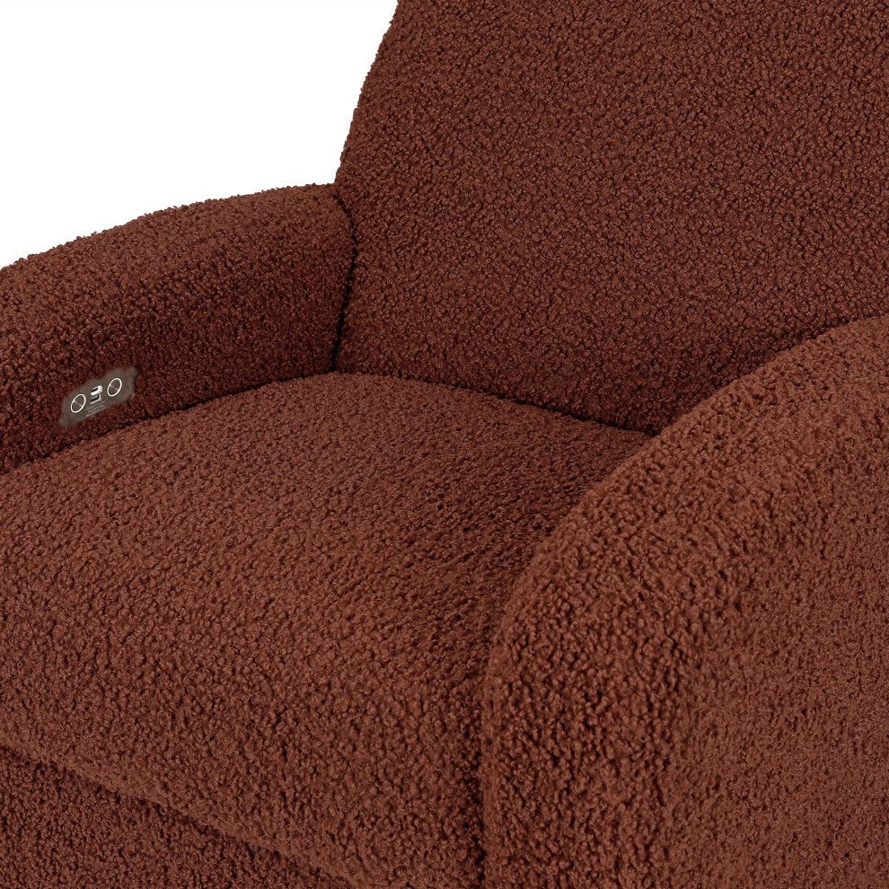 Nami Electronic Recliner and Swivel Glider Recliner, Boucle With USB port, Rouge Teddy Loop With Light Wood Base