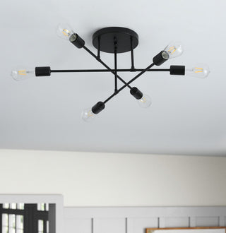 Modern Concise 6-Light Ceiling Light Sputnik Semi Flush Mount Light, Black