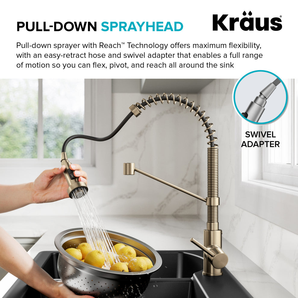 Bolden Commercial Style 2-Function Pull-Down 1-Handle 1-Hole Kitchen Faucet, Spot Free Antique Champagne Bronze