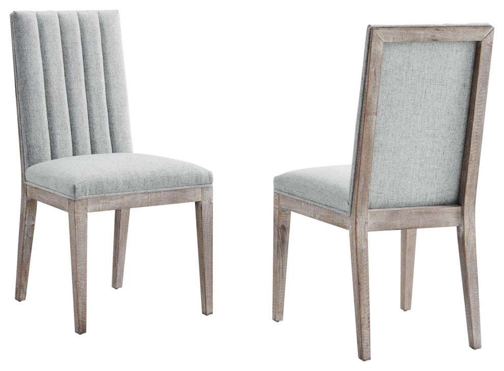 Maisonette French Vintage Tufted Fabric Dining Side Chairs Set of 2 - Light Gray