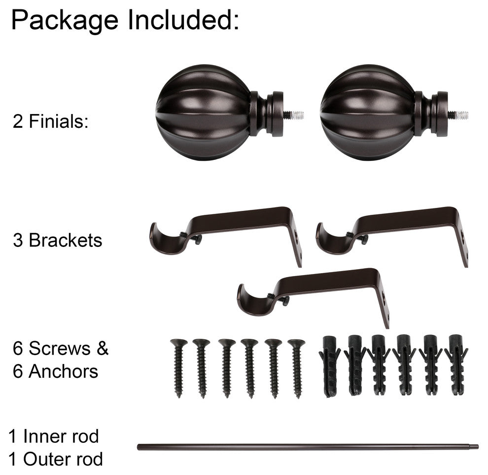 Utopia Alley Curtain Rod With Decorative Ball Finial, 48-86", Bronze