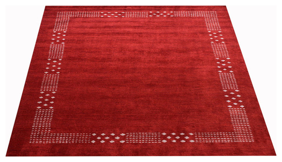 HAND KNOTTED LOOM SILK ECO-FRIENDLY AREA RUGS -8'x8', Square, Red, Contemporary