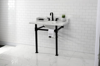 Kingston Brass LMS36MOQ0 36" Carrara Marble Console Sink, Legs