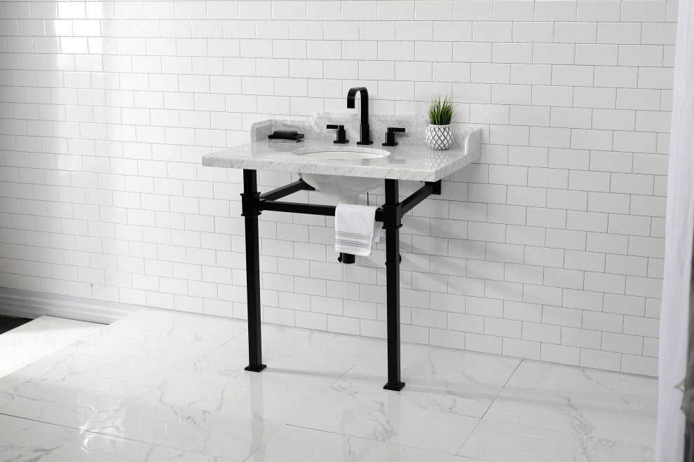 Kingston Brass LMS36MOQ0 36" Carrara Marble Console Sink, Legs