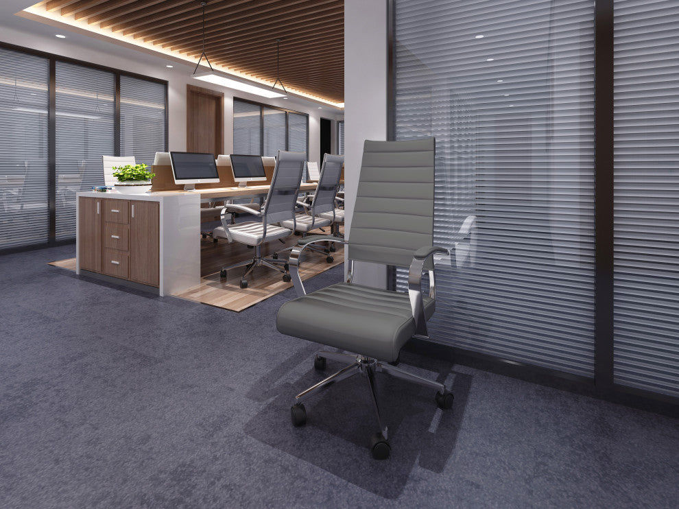 Ergonomic High Back Swivel Boss Ribbed PU Leather Office Chair Modern, Gray