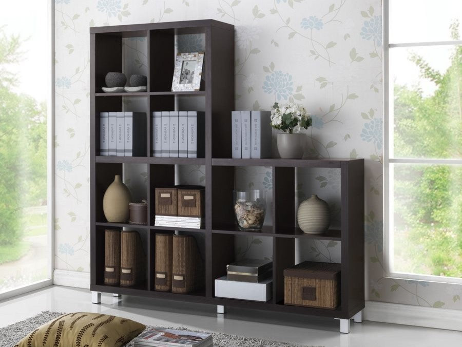 Baxton Studio Sunna Dark Brown Modern Cube Shelving Unit