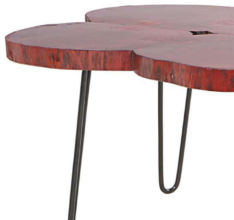 Benzara UPT-266379 Wood Coffee Table, Quatrefoil Top, Iron Hairpin Legs, Black