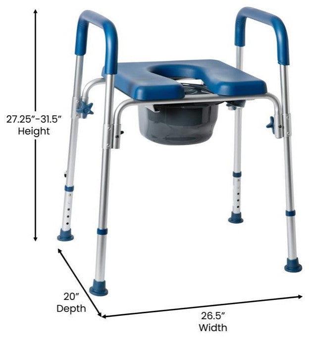 Hercules Shower Commode Chair with Safety Rail, Height Adjustable Frame, Blue
