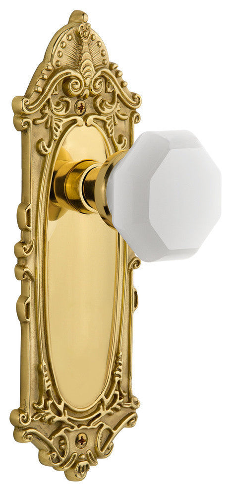Victorian Plate Double Dummy Waldorf White Milk Glass Knob, Unlacquered Brass