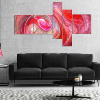 Red Fractal Pattern with Circles, Abstract Canvas Art Print, 60"x32", 5 panels