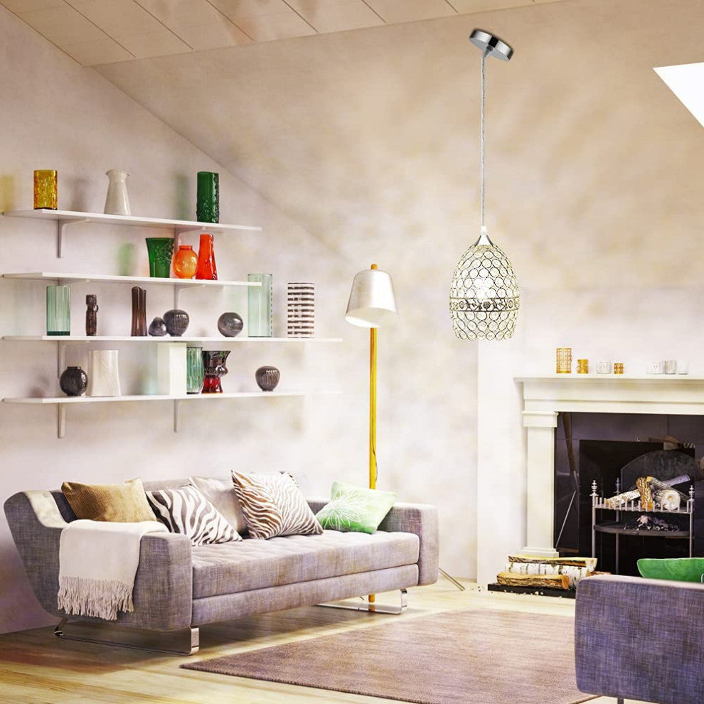 Modern Crystal Pendant Light, Adjustable Chandelier, Silver Finish