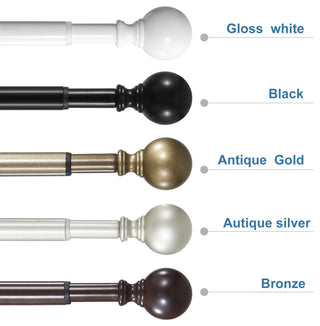 Ball Adjustable Double Curtain Rod Set, 5/8", Black, 28"-48"