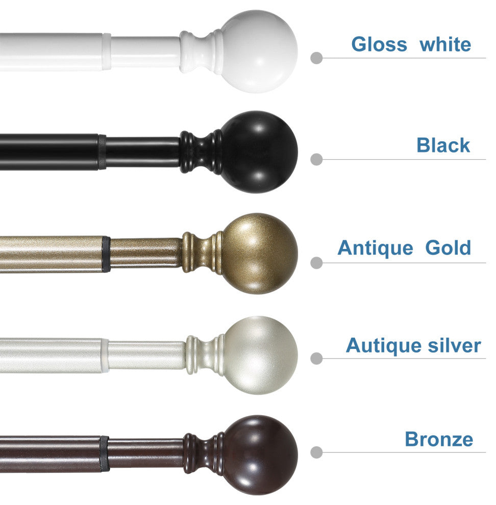 Ball Adjustable Double Curtain Rod Set, 5/8", Black, 28"-48"