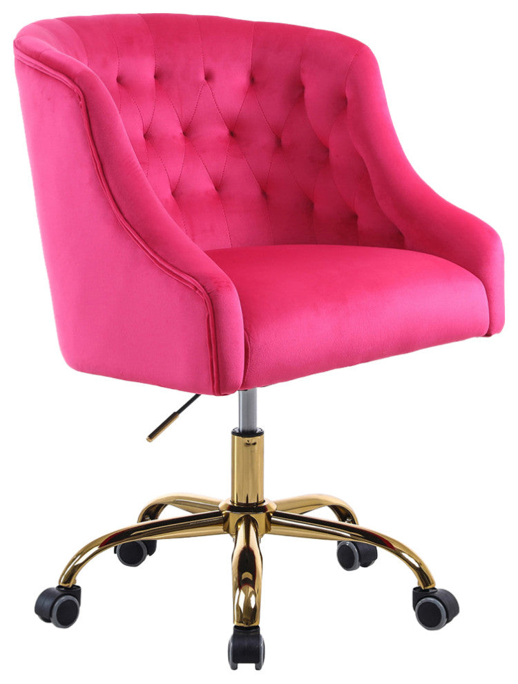 Home Office Swivel Chair with Button-Tufted Back, Fushia