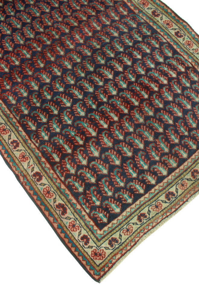 Fine Vintage Distressed Celio Navy/Beige Runner, 3'6x9'10