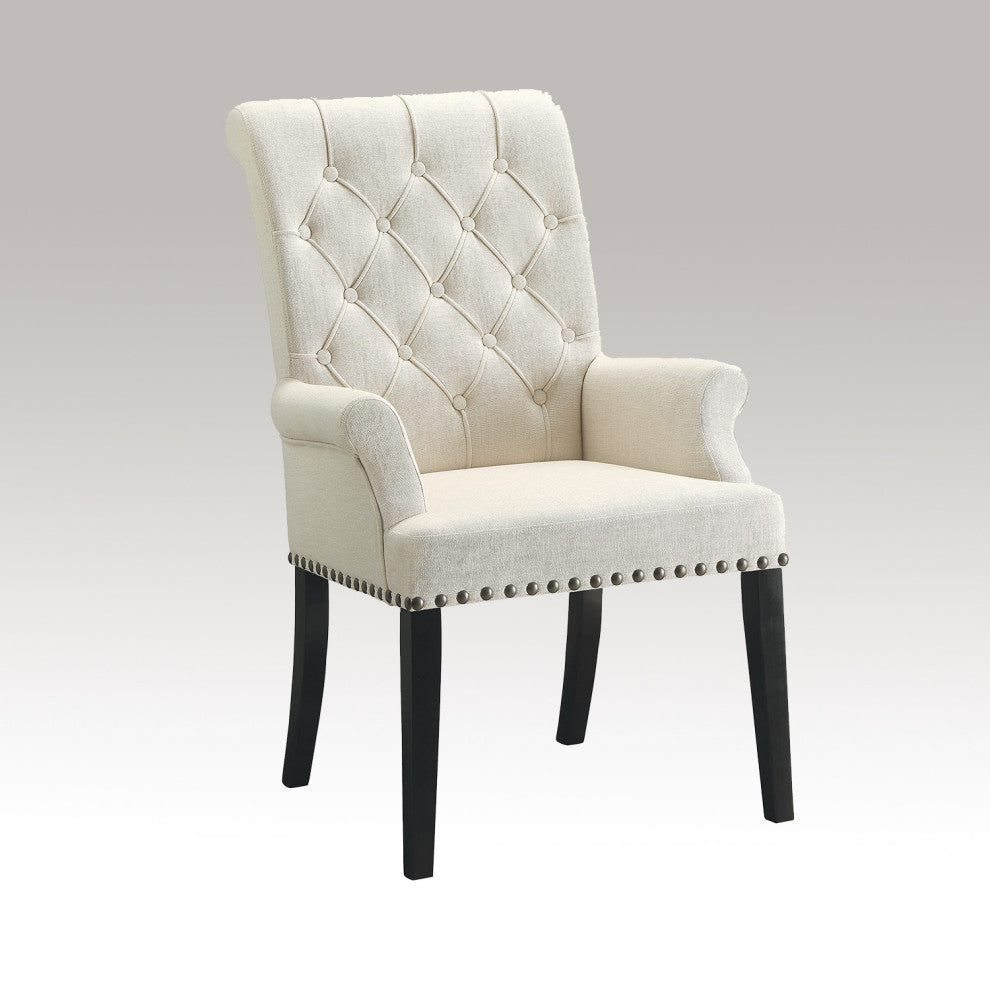 Fabric Dining Armchair with Nailhead Trim, Beige