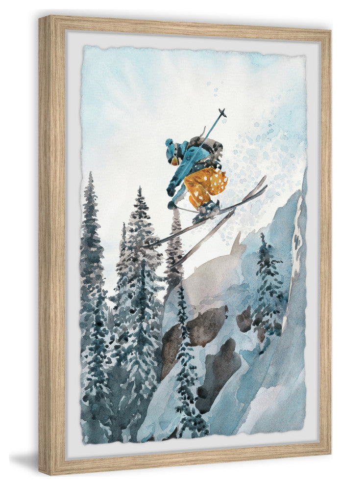 "Vertical Ski Drop" Framed Painting Print, 20x30
